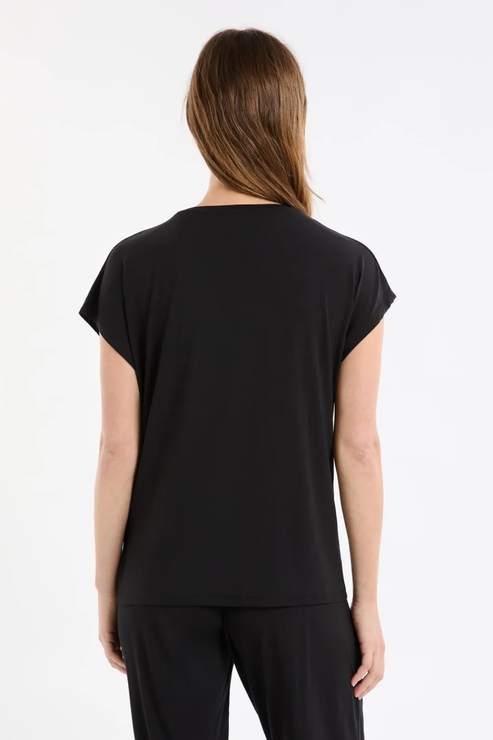 Best ETAM Top liso de manga corta NEGRO