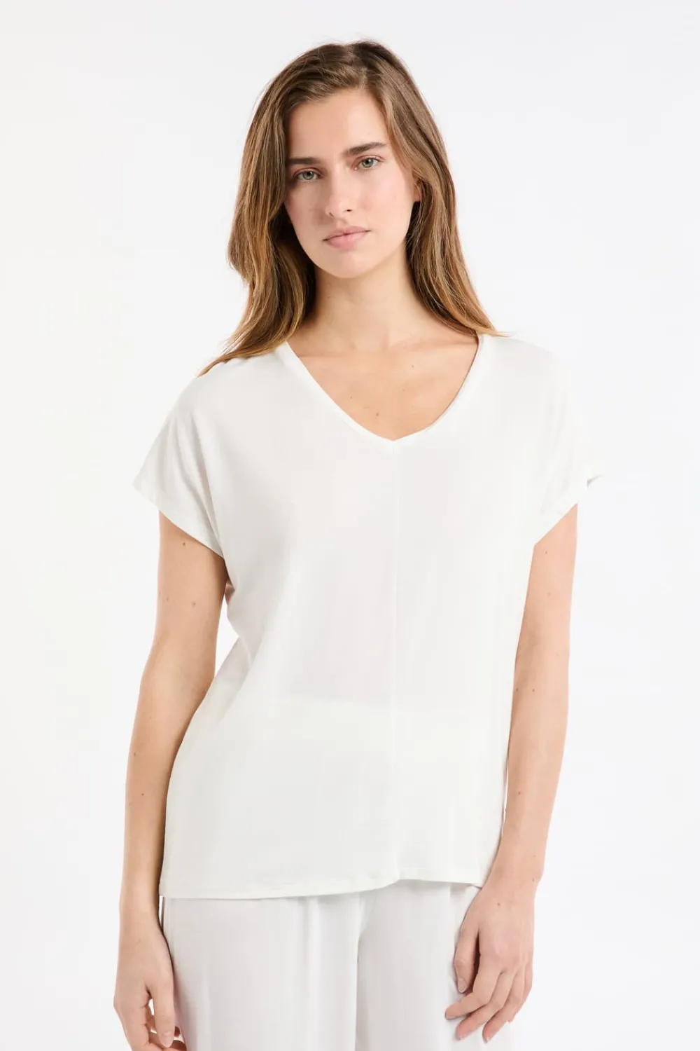 New ETAM Top liso de manga corta BLANCO CRUDO
