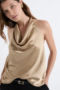 Clearance ETAM Top sans manches satiné avec col bénitier OR