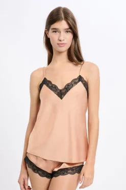 Clearance ETAM Top satinado con detalles de encaje ARENA