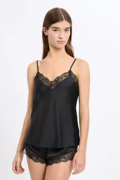 New ETAM Top satinado con detalles de encaje NEGRO
