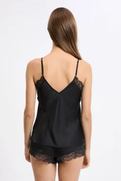 New ETAM Top satinado con detalles de encaje NEGRO