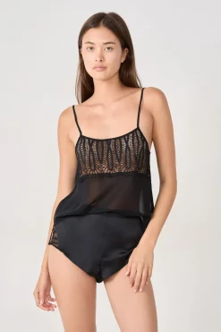 ETAM Top satinado con encaje NEGRO
