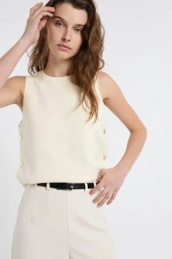 Outlet ETAM Top sin mangas de algodón con botones dorados lino