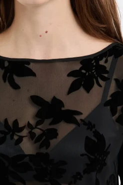 ETAM Top transparent à motif floral NOIR