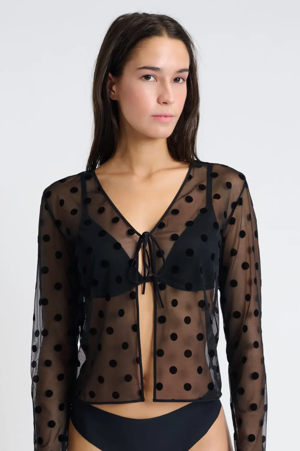 Sale ETAM Top transparente de manga larga NEGRO
