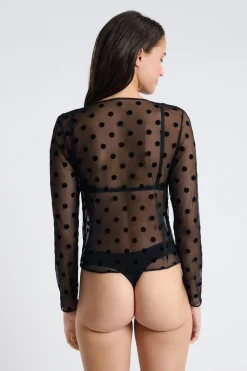 Sale ETAM Top transparente de manga larga NEGRO