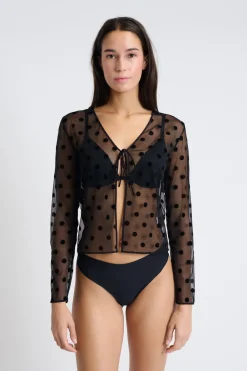 Sale ETAM Top transparente de manga larga NEGRO