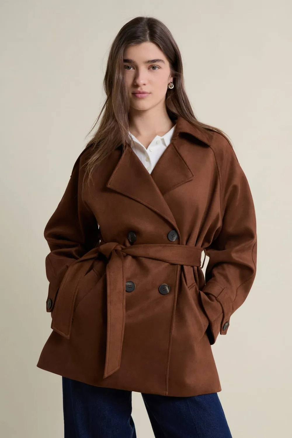New ETAM Trench mi-long ceinturé CAMEL