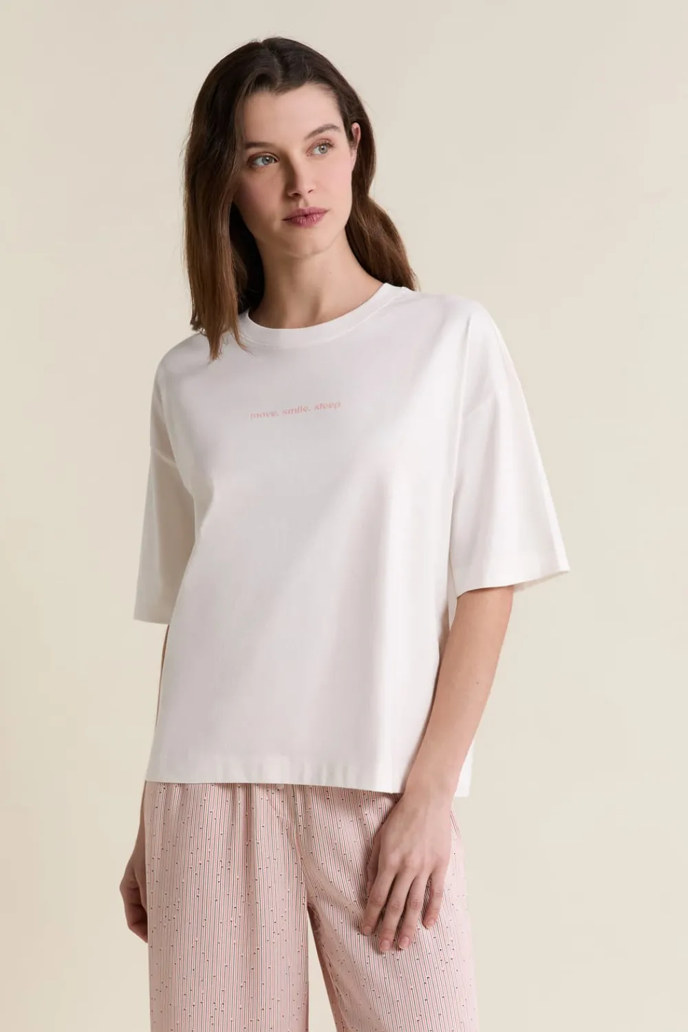 New ETAM T-shirt de pyjama manches courtes en coton ECRU