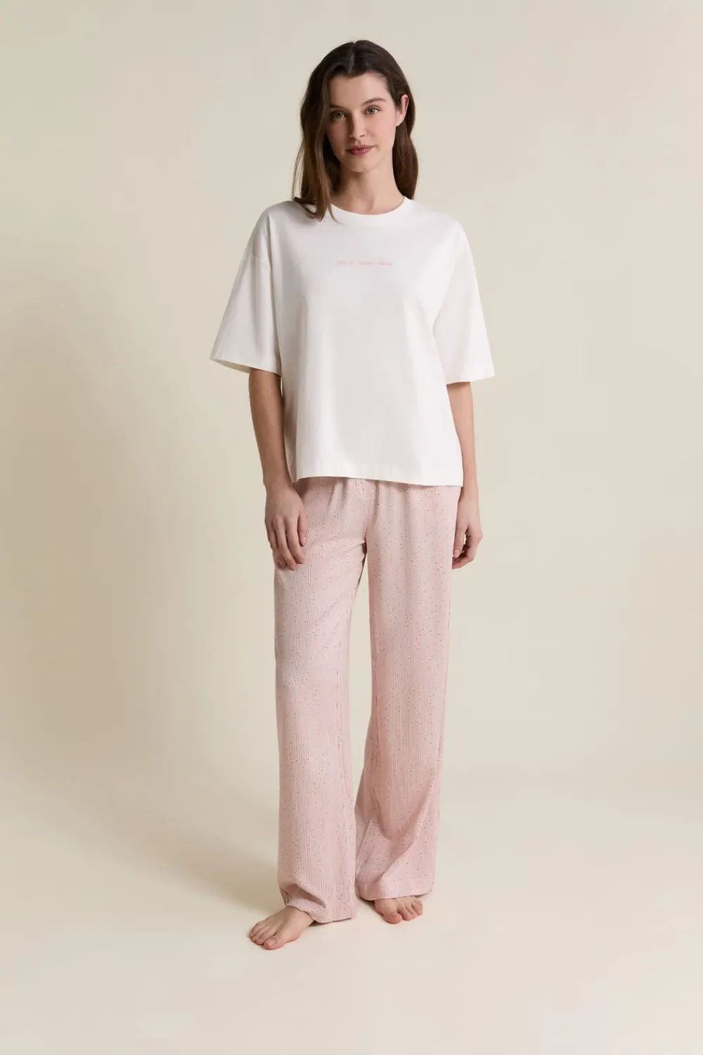 New ETAM T-shirt de pyjama manches courtes en coton ECRU