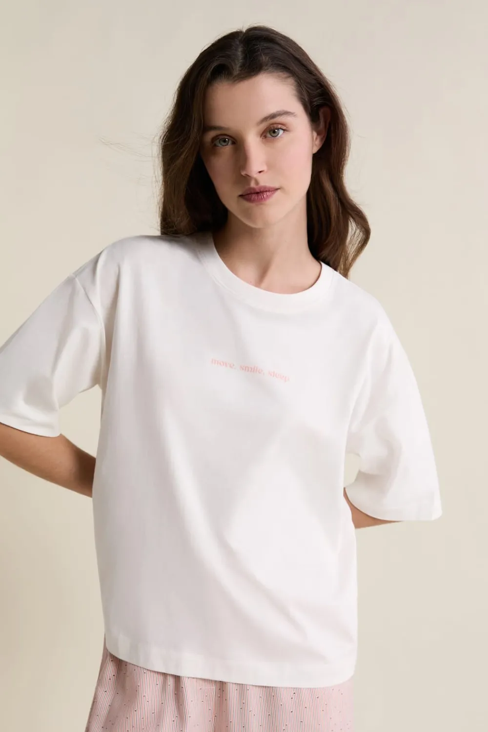 New ETAM T-shirt de pyjama manches courtes en coton ECRU