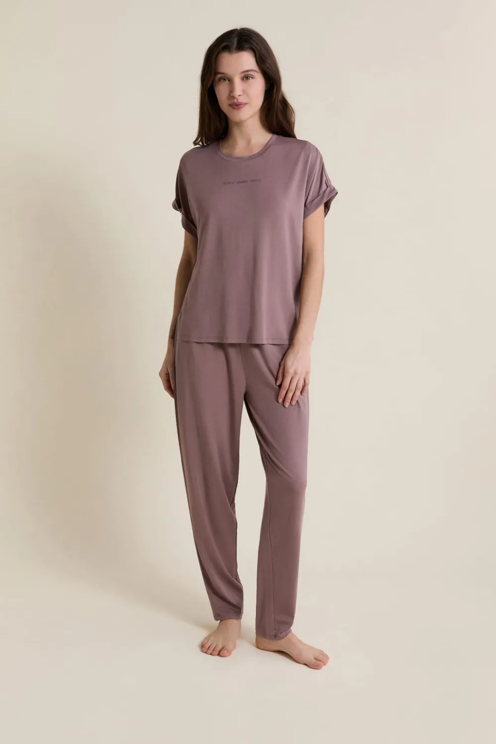 Hot ETAM T-shirt de pyjama manches courtes TAUPE