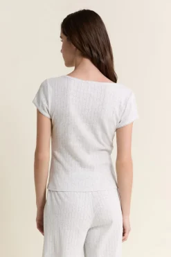 ETAM T-shirt de pyjama manches courtes en coton en pointelle GRIS