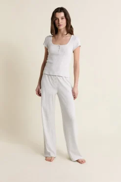 ETAM T-shirt de pyjama manches courtes en coton en pointelle GRIS