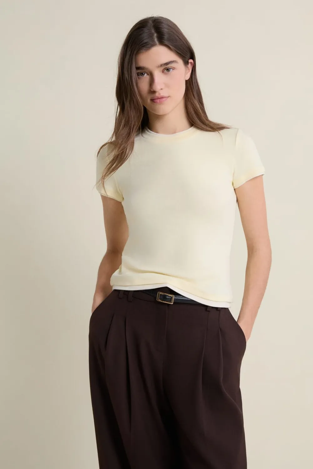 ETAM Tshirt manches courtes col rond JAUNE PALE