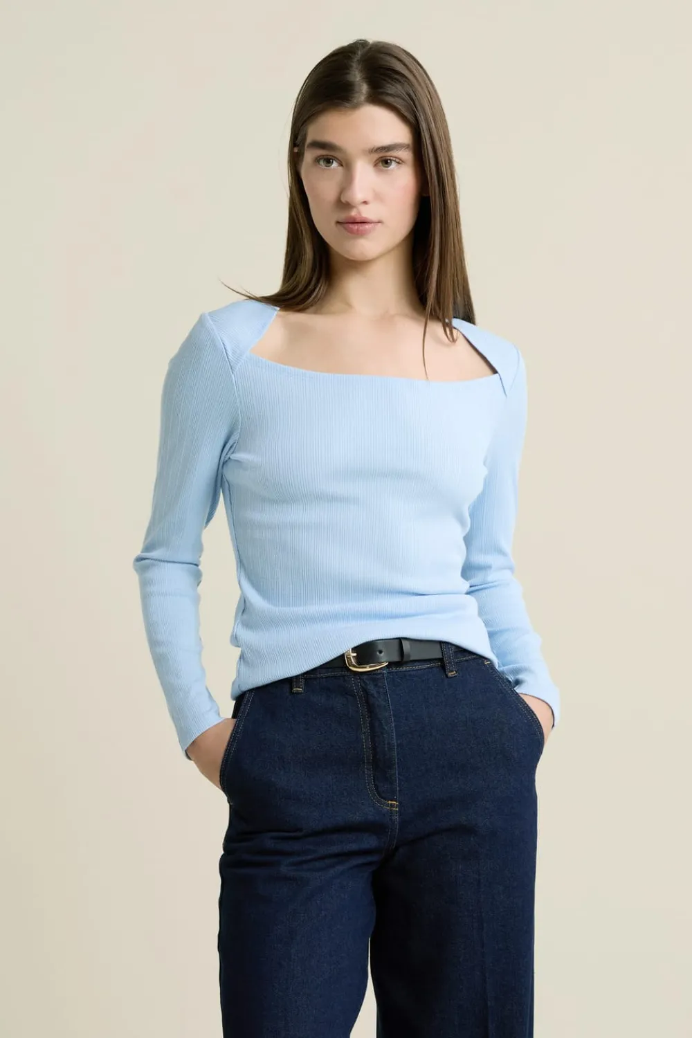 Online ETAM T-shirt manches longues encolure carrée BLEU