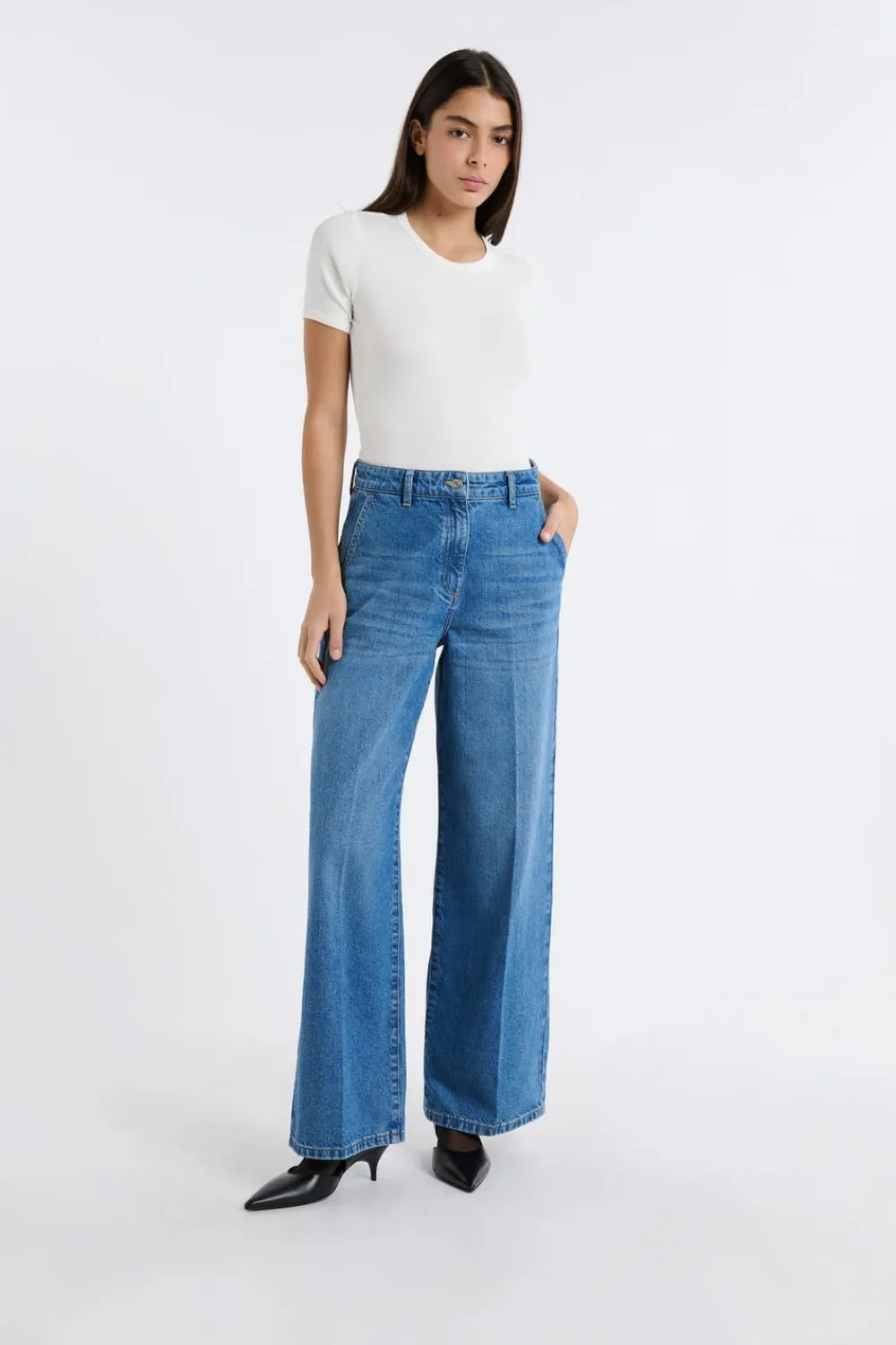 Online ETAM Vaqueros anchos de algodón AZUL