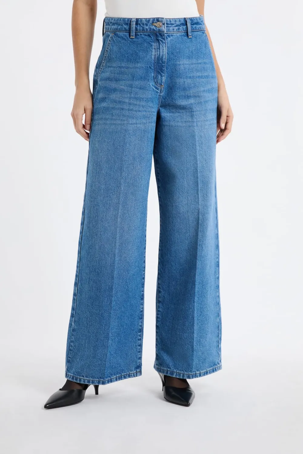 Online ETAM Vaqueros anchos de algodón AZUL