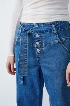 Discount ETAM Vaqueros corte zanahoria con corbata AZUL REAL