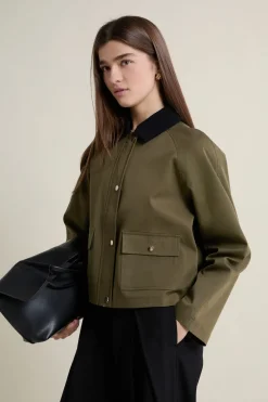 Discount ETAM Veste courte à col velours KAKI