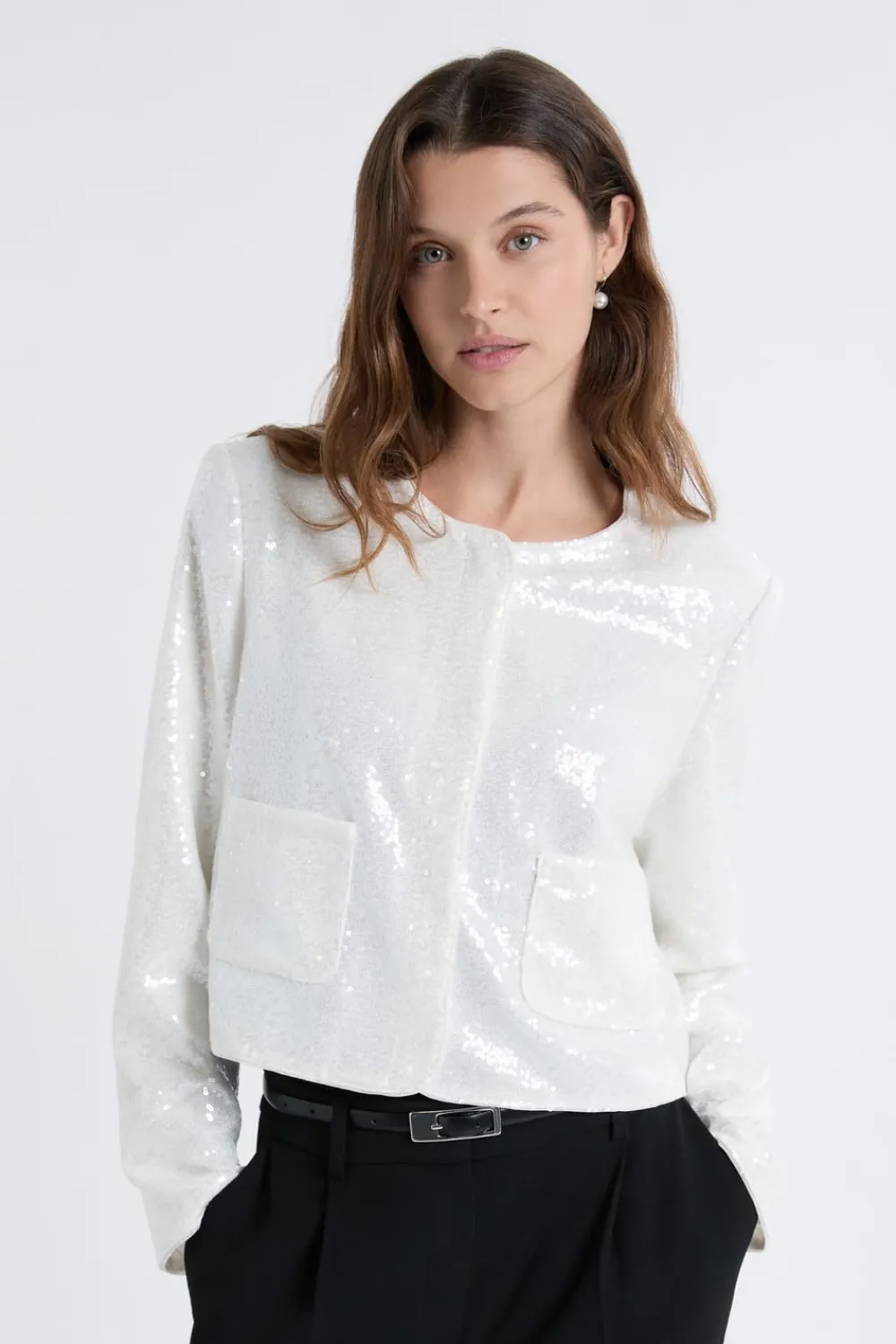 Outlet ETAM Veste courte à sequins BLANC