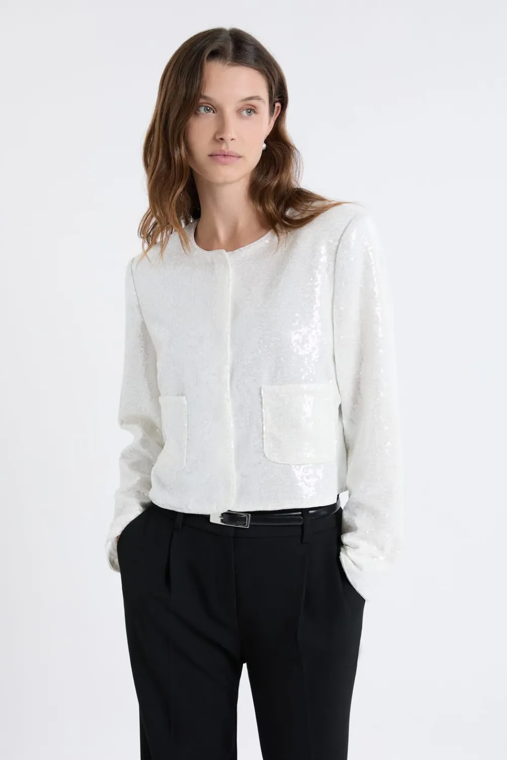 Outlet ETAM Veste courte à sequins BLANC