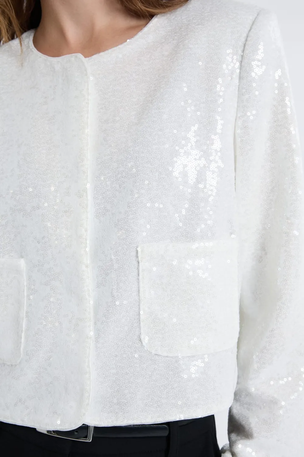 Outlet ETAM Veste courte à sequins BLANC
