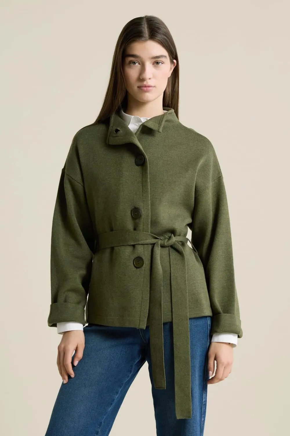 Hot ETAM Veste maille ceinturée KAKI