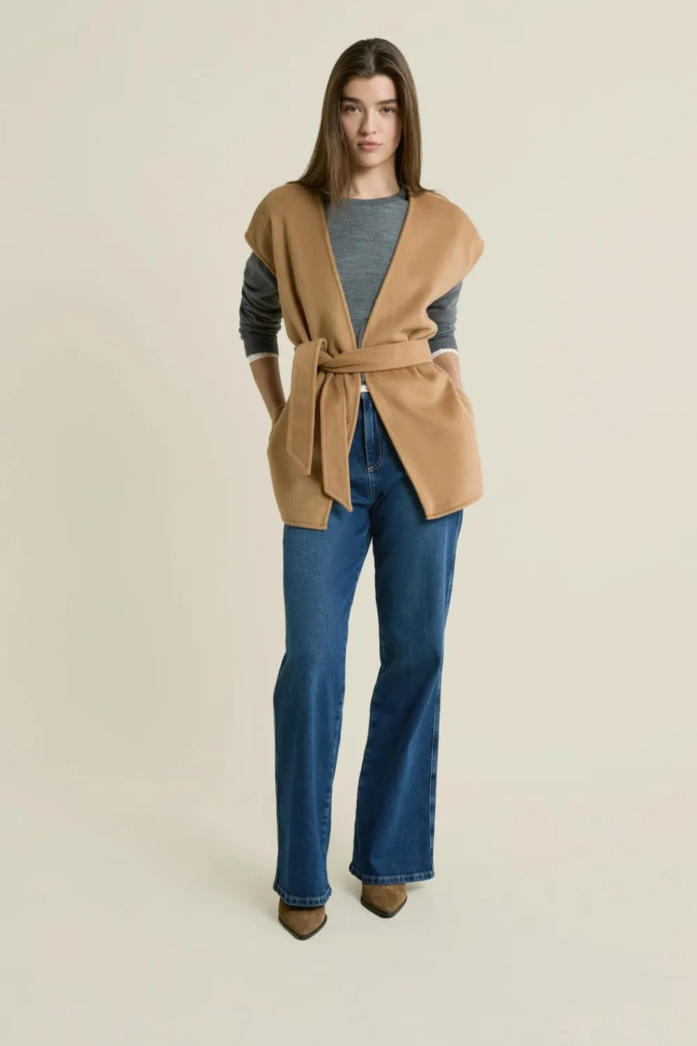 New ETAM Veste sans manches ceinturée DUNE