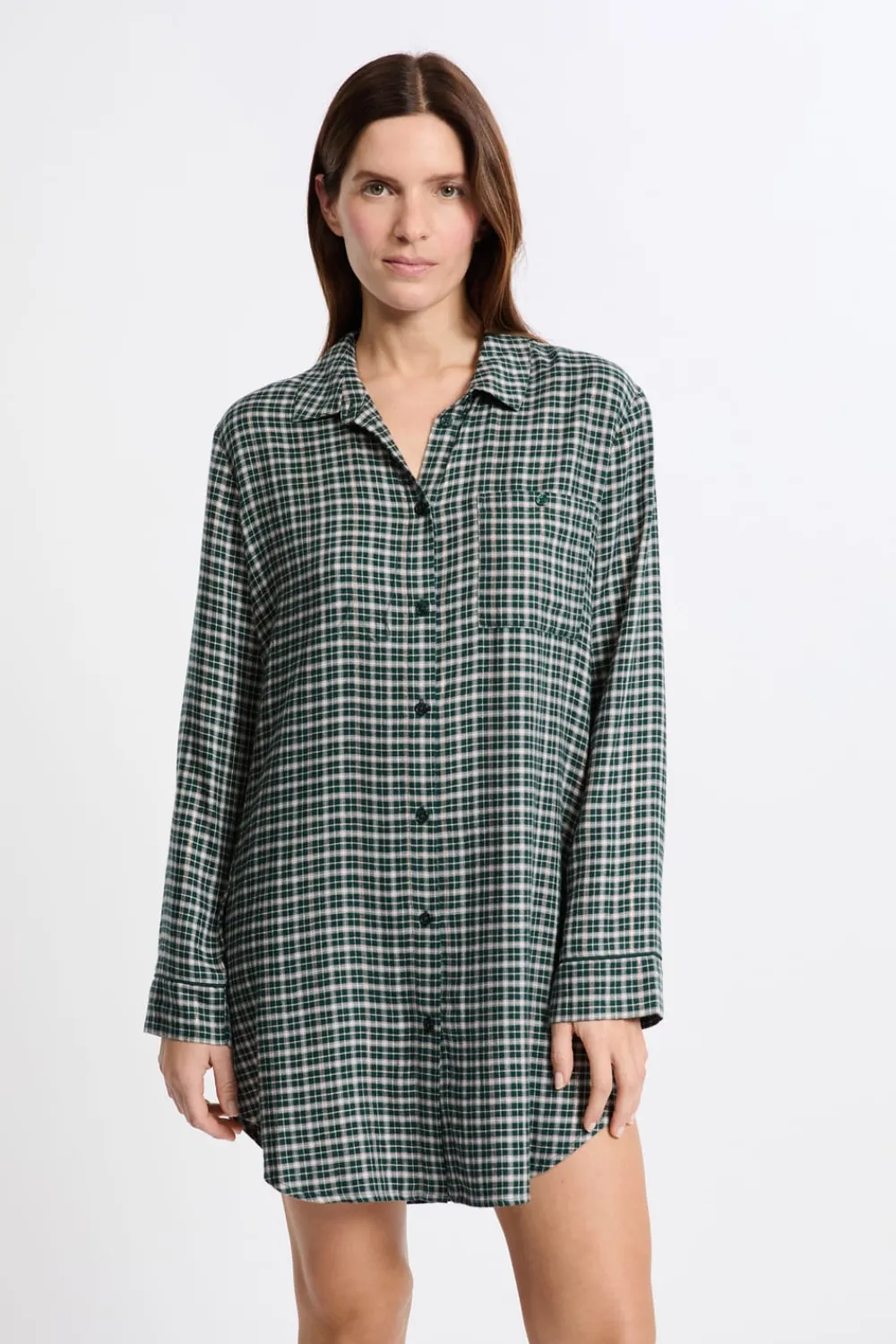 Discount ETAM Vestido camisero a cuadros VERDE