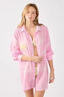 Outlet ETAM Vestido camisero de algodón bordado ROSA
