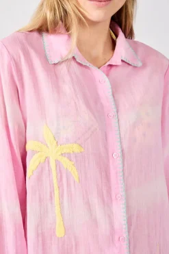 Outlet ETAM Vestido camisero de algodón bordado ROSA