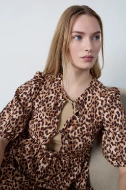 Hot ETAM Vestido con lazada y de leopardo ESTAMPADO