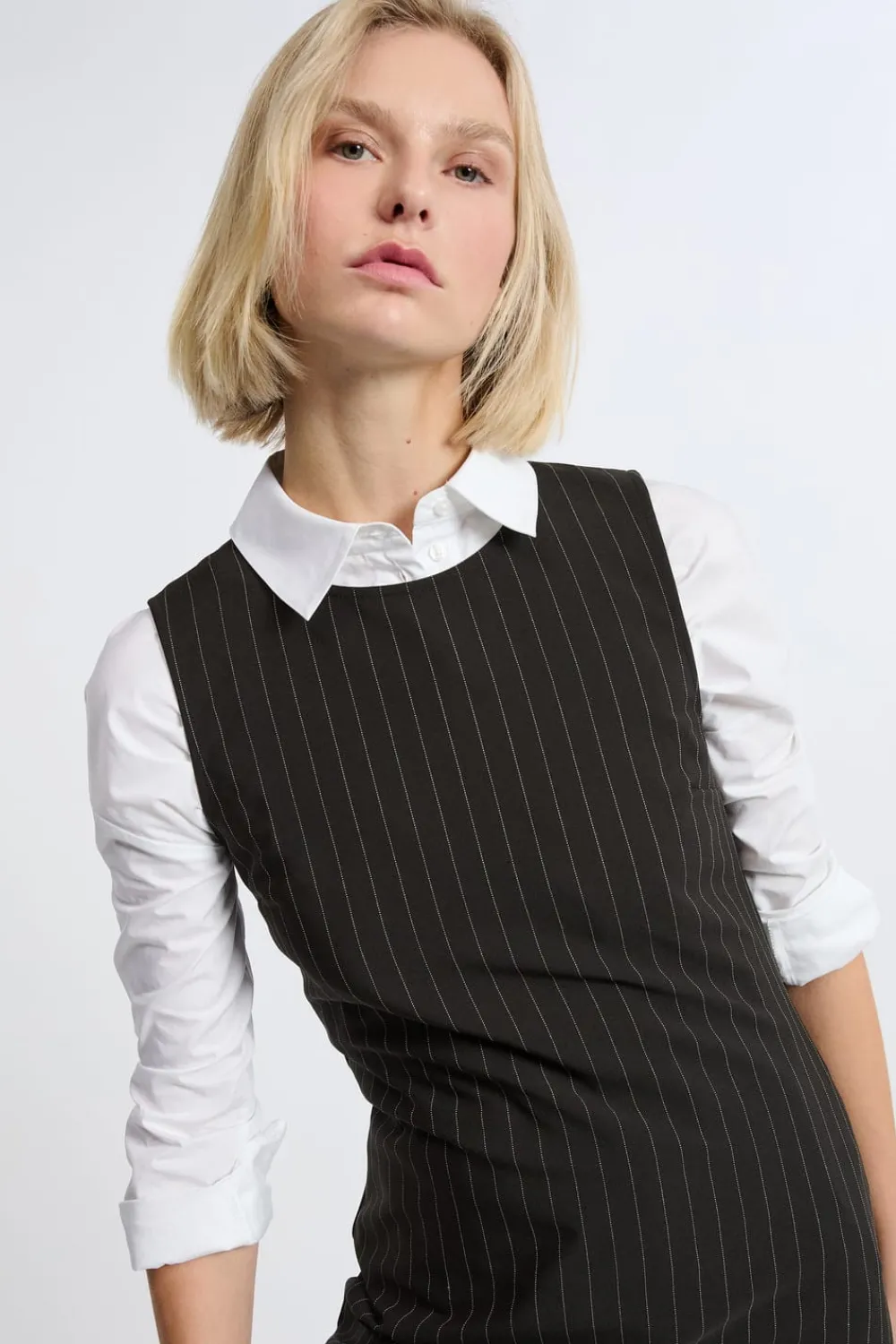 New ETAM Vestido corto a rayas NEGRO