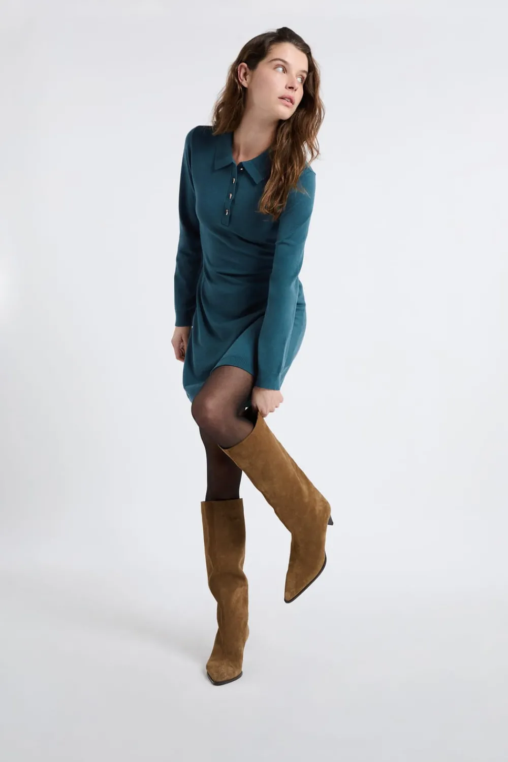 Outlet ETAM Vestido de manga larga con botones dorados VERDE PATO