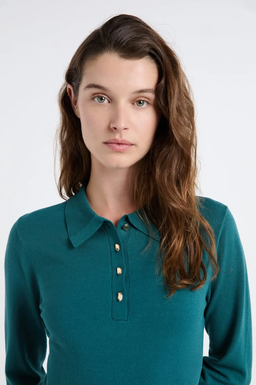 Outlet ETAM Vestido de manga larga con botones dorados VERDE PATO