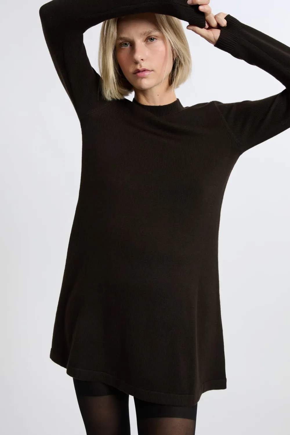 Clearance ETAM Vestido de manga larga con lana CHOCOLATE