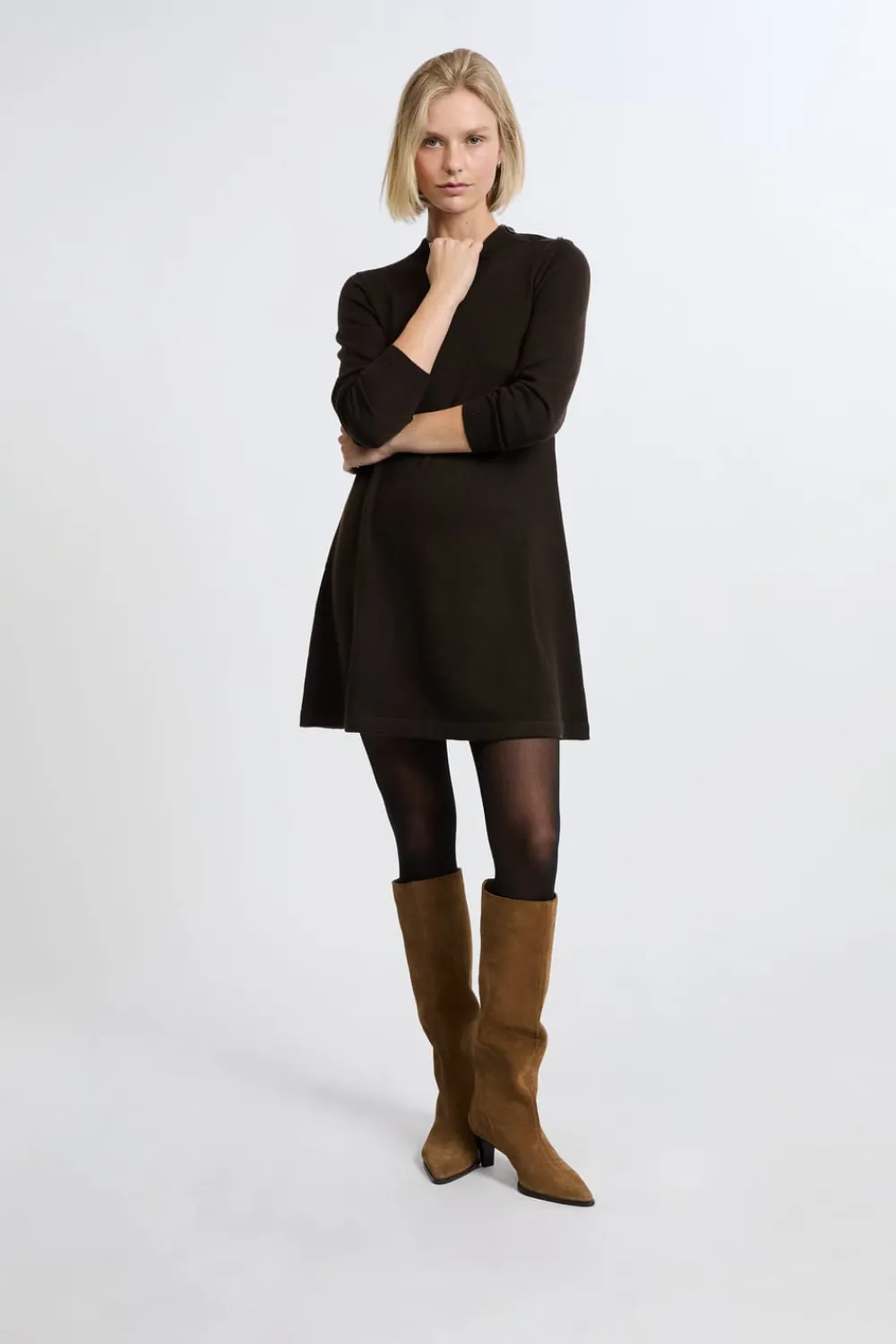 Clearance ETAM Vestido de manga larga con lana CHOCOLATE