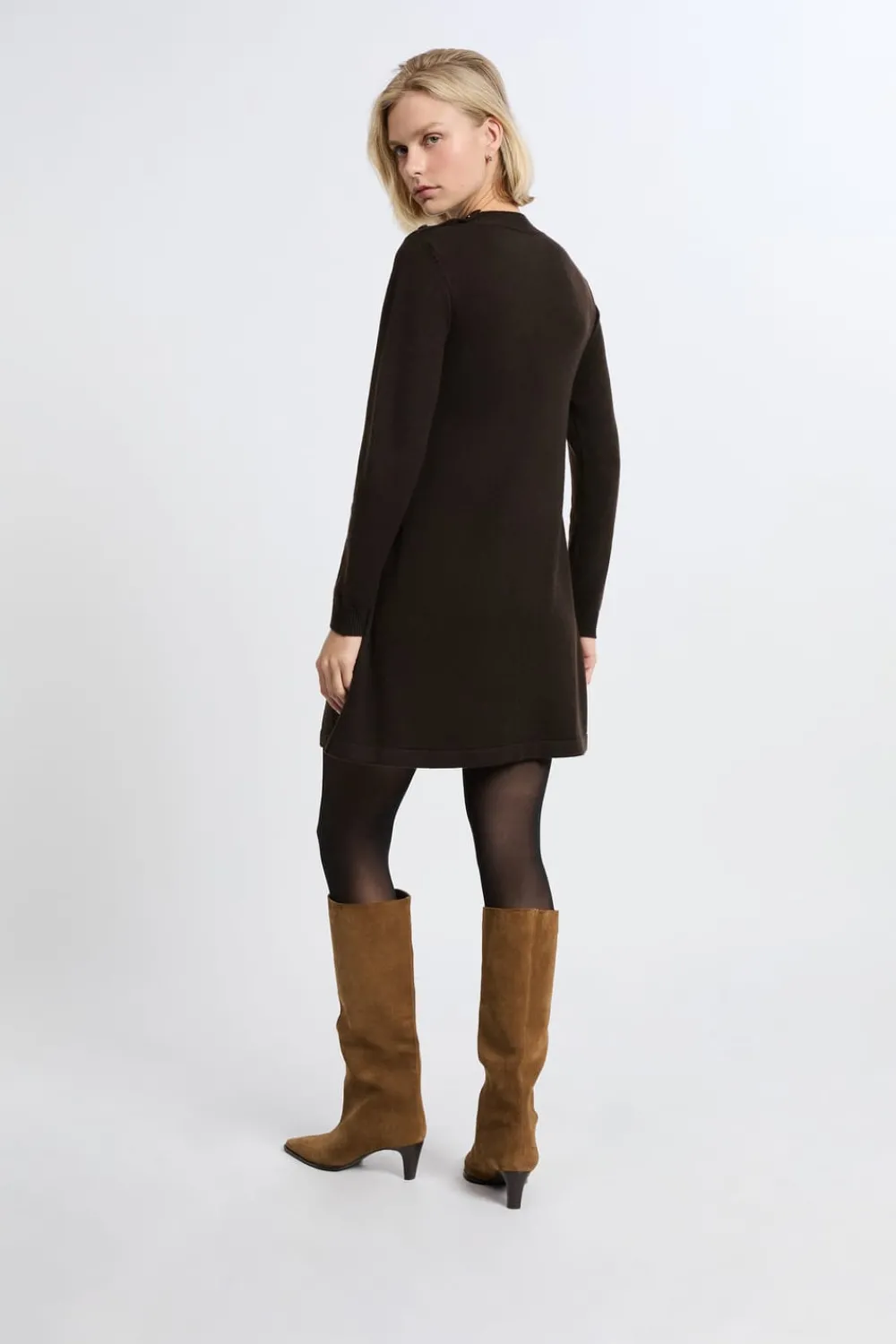 Clearance ETAM Vestido de manga larga con lana CHOCOLATE