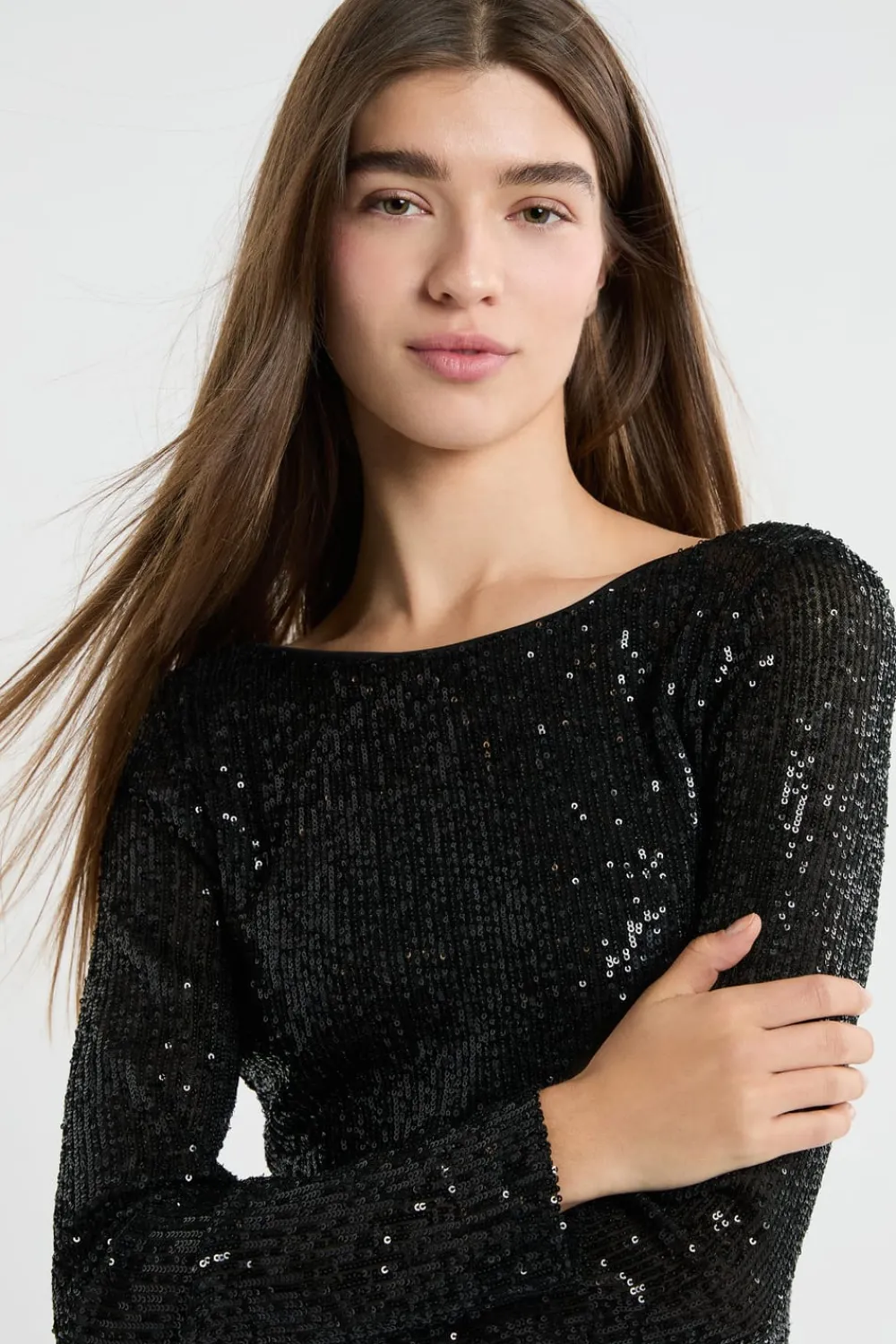 Best ETAM Vestido de manga larga con lentejuelas NEGRO