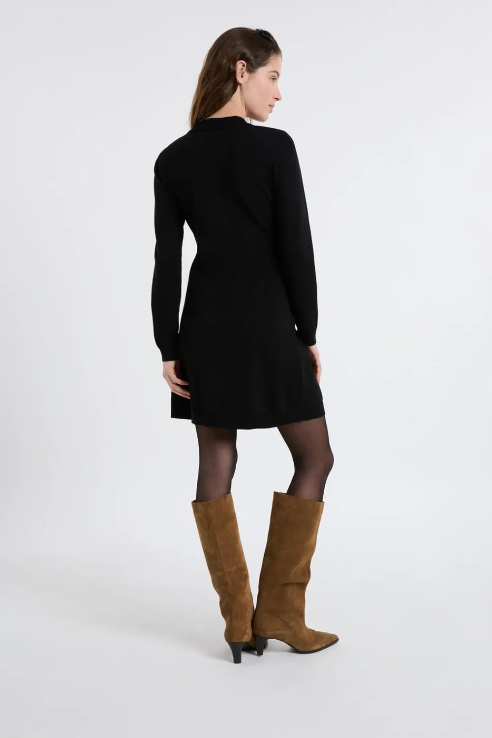 Outlet ETAM Vestido de manga larga con botones dorados NEGRO