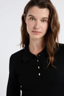 Outlet ETAM Vestido de manga larga con botones dorados NEGRO