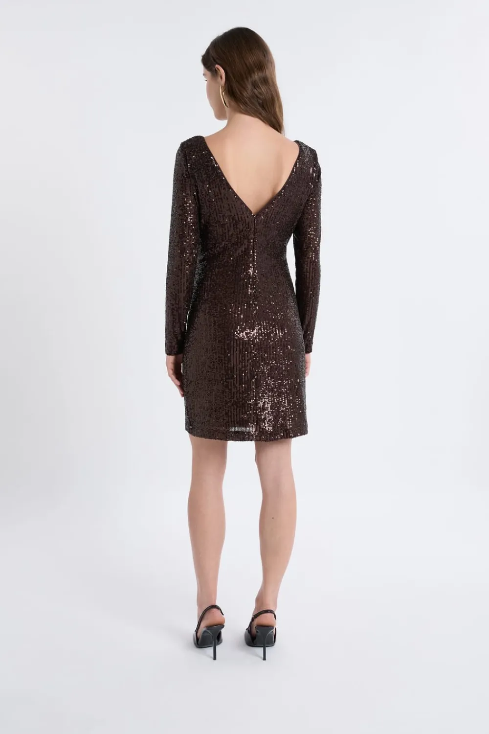 Hot ETAM Vestido de manga larga con lentejuelas MARRÓN