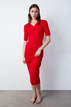 Discount ETAM Vestido largo con cuello polo CARDINAL