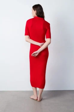 Discount ETAM Vestido largo con cuello polo CARDINAL