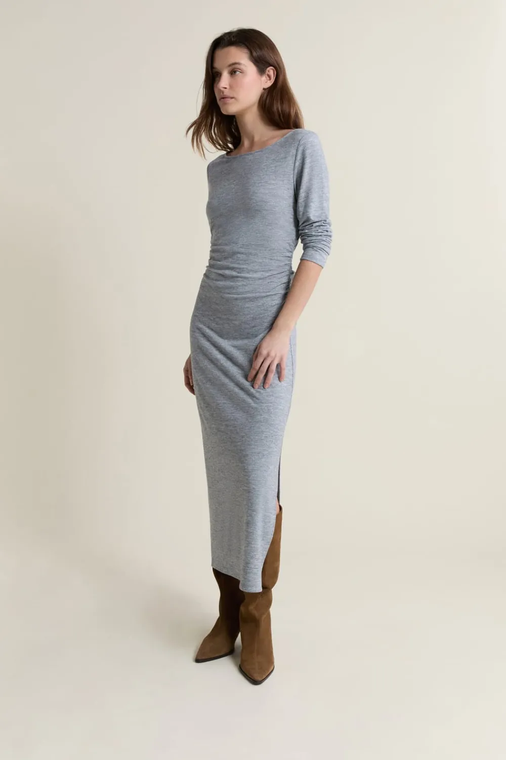 Outlet ETAM Vestido largo con cuello barco GRIS