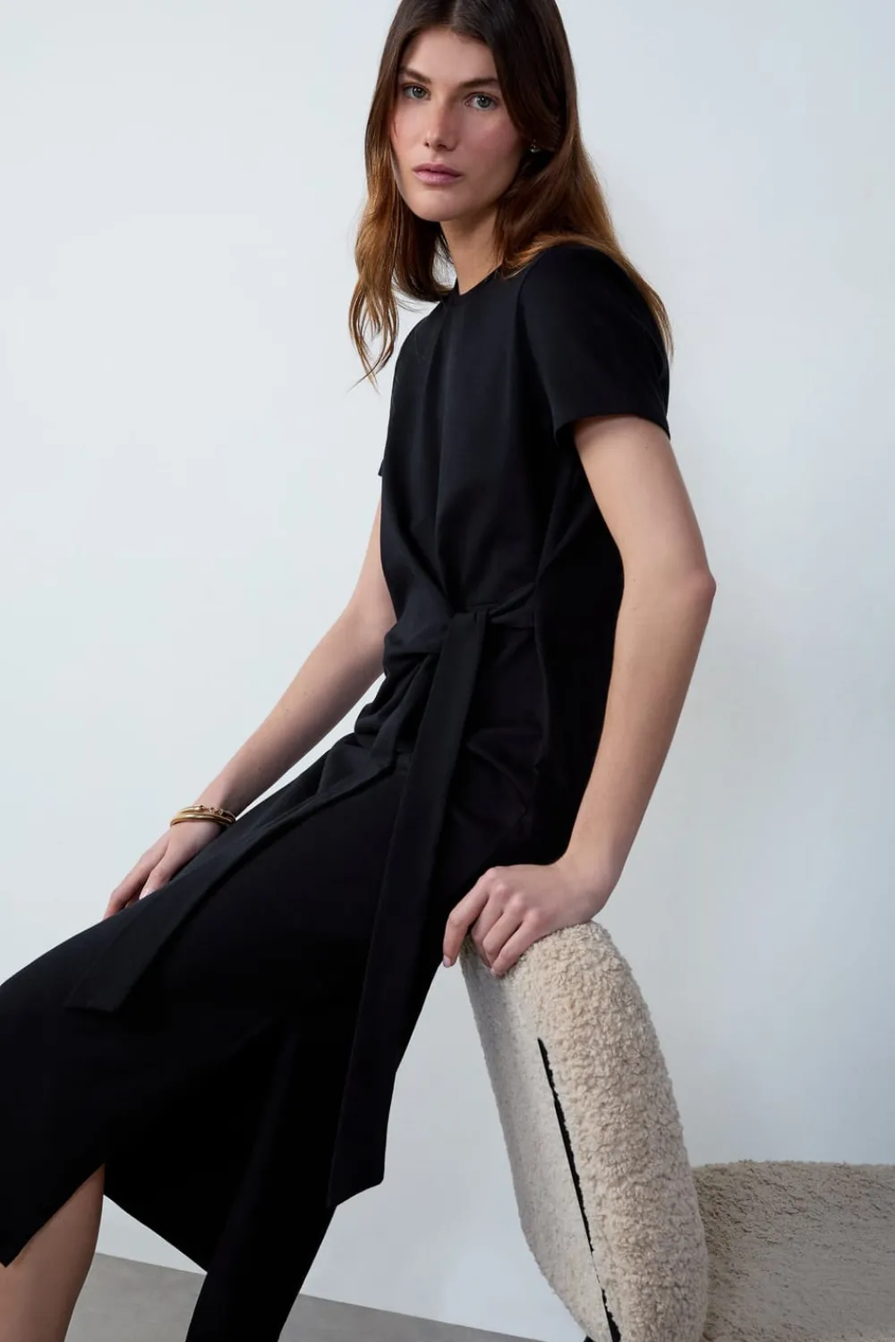 ETAM Vestido largo con lazada NEGRO