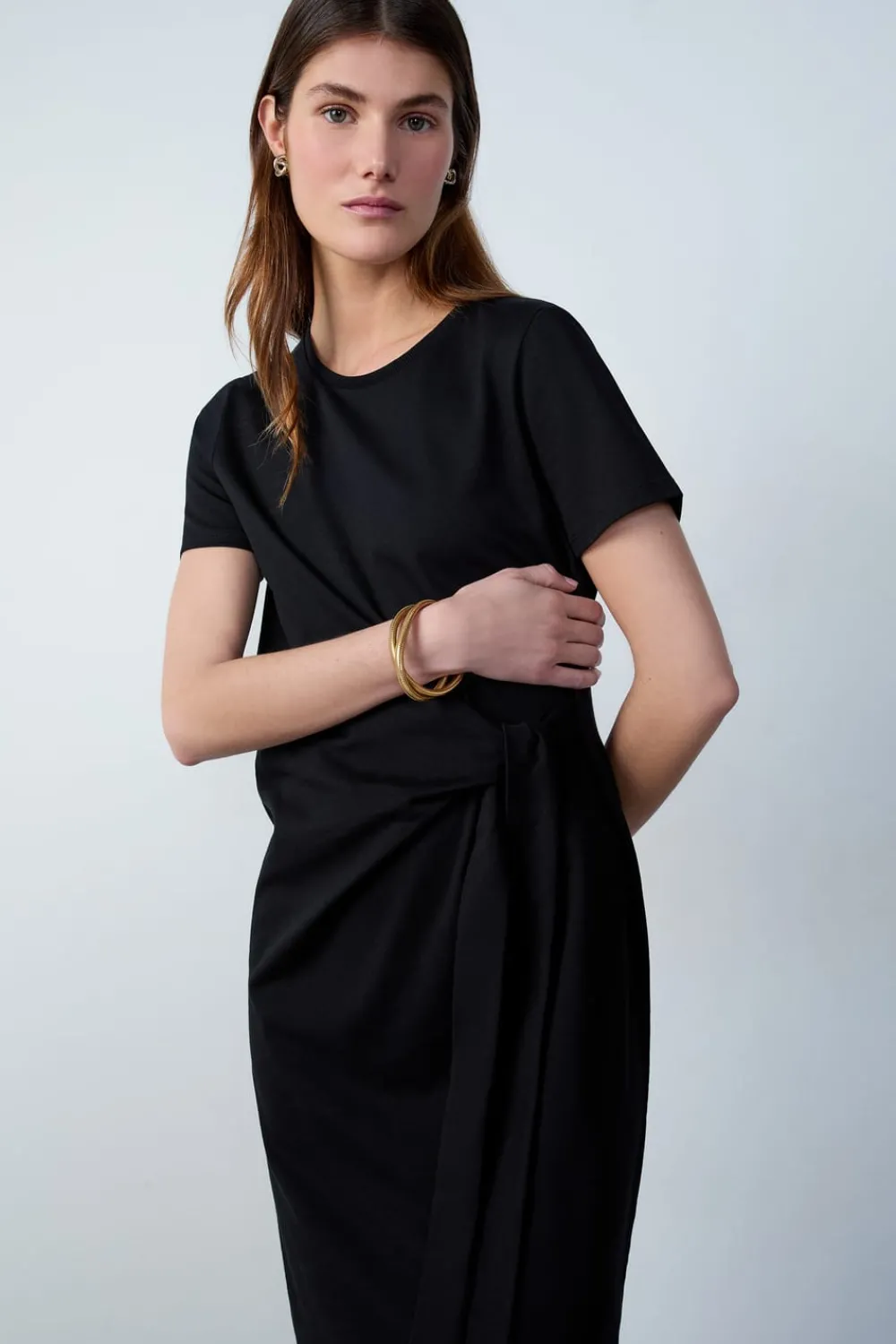 ETAM Vestido largo con lazada NEGRO