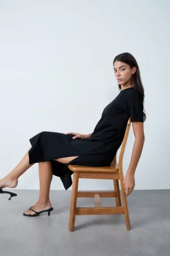 Discount ETAM Vestido largo de algodón NEGRO